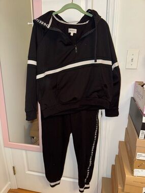 DKNY Black Two-Piece Hoodie and Joggers with White Stripe